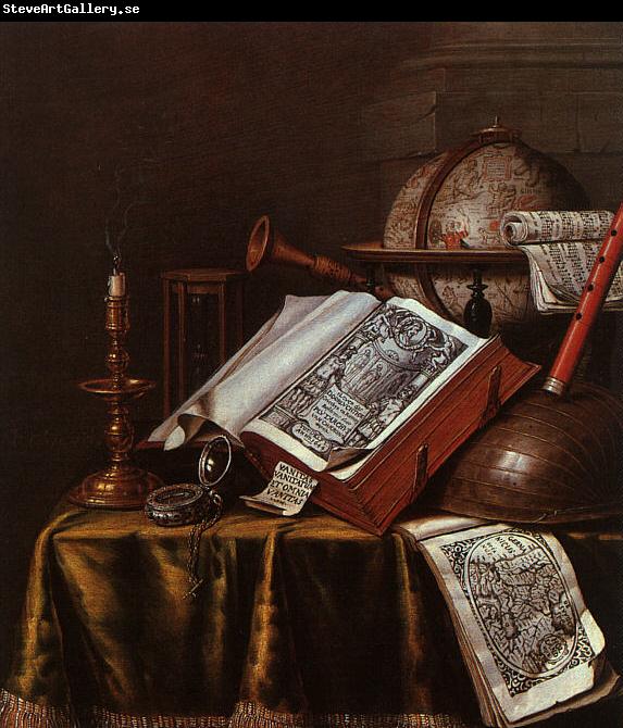 Edwaert Collier Still Life with Musical Instruments, Plutarch's Lives a Celestial Globe